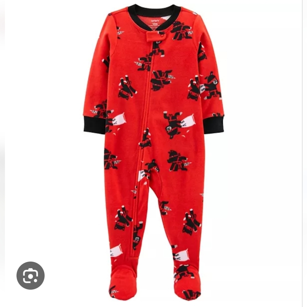 Carter's boys 1 piece fleece footie pajama zip up red black New!